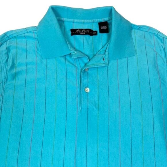 Alan Flusser Golf 100% Cotton Polor Aqua with Multicolor Pinstripes Size Medium - Picture 2 of 8